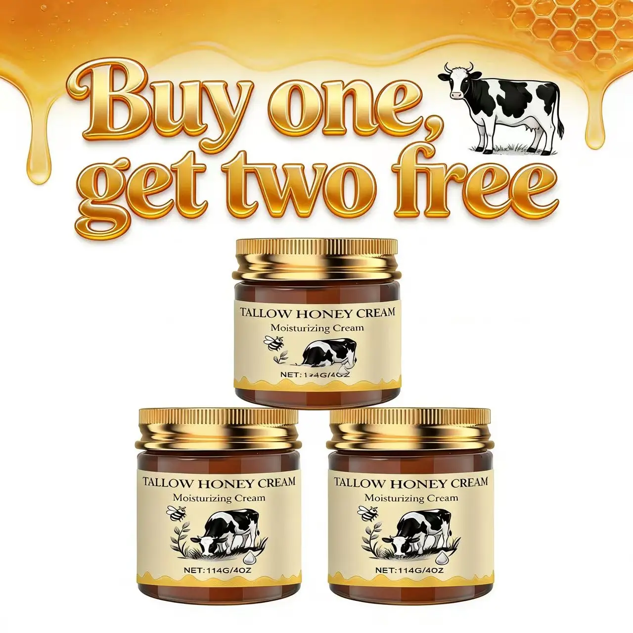 Moxirea 3-Piece Tallow Honey Body Butter, Handmade All-Natural Daily Moisturizer for Soft, Smooth Skin on Hands, Face & Body