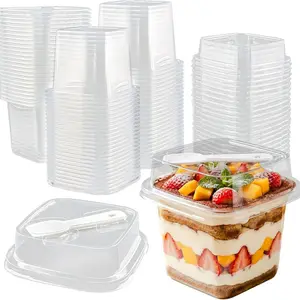 50 Pack 12 Oz Plastic Dessert Cups with Lids and Spoons, Banana Pudding Cups, Mini Dessert Shooters for Party, Yogurt Parfait, Jello, Fruit Trifle