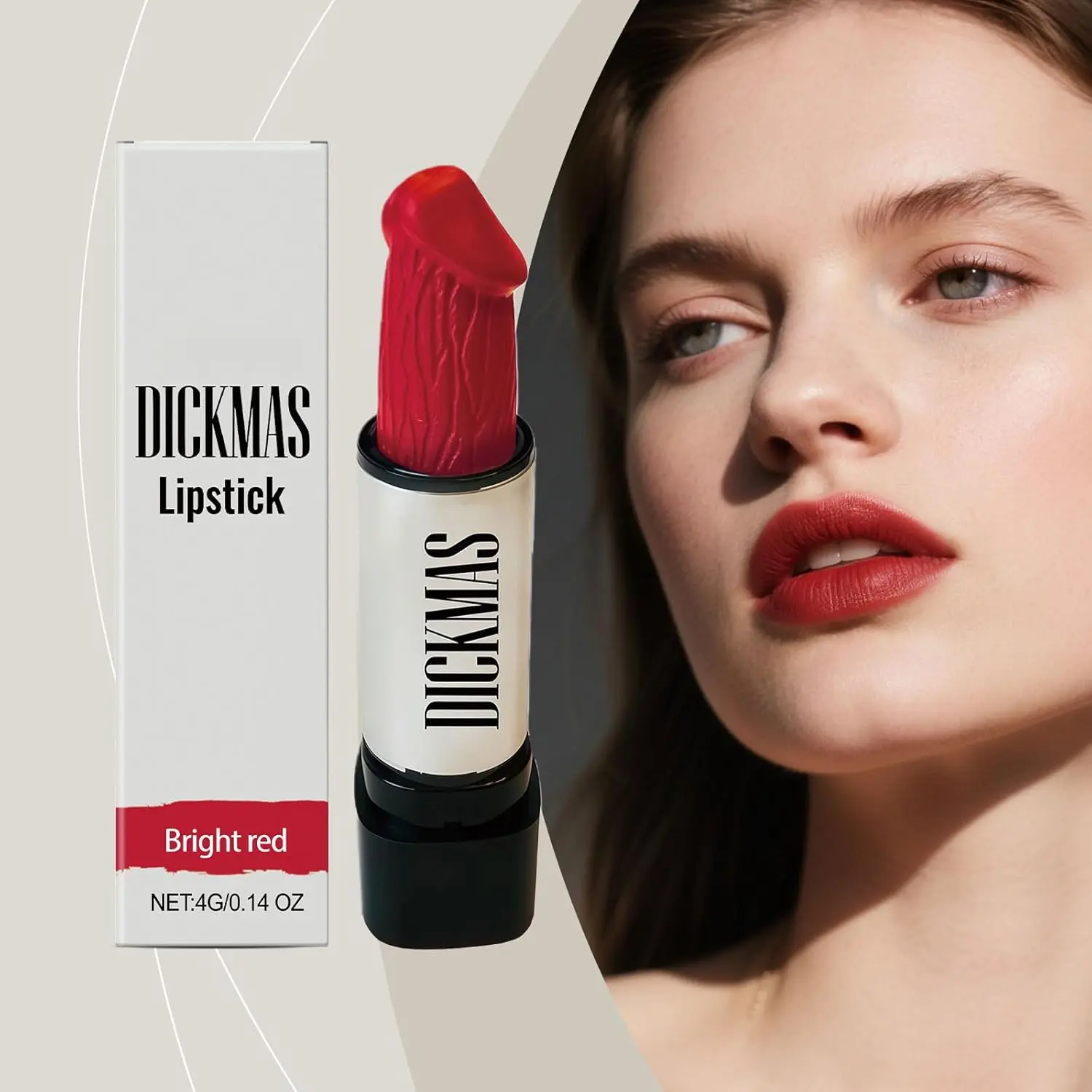 Women's Bright Red Dickmas Funny Antibacterial Dry Keratin Base Non-Toxic Lip Care Makeup Lipstick - Oil Control Glossy, Acne-Prone Skin Safe, Valentine’s Day Naughty White Elephant Secret Santa Stocking Stuffer Novelty Gift