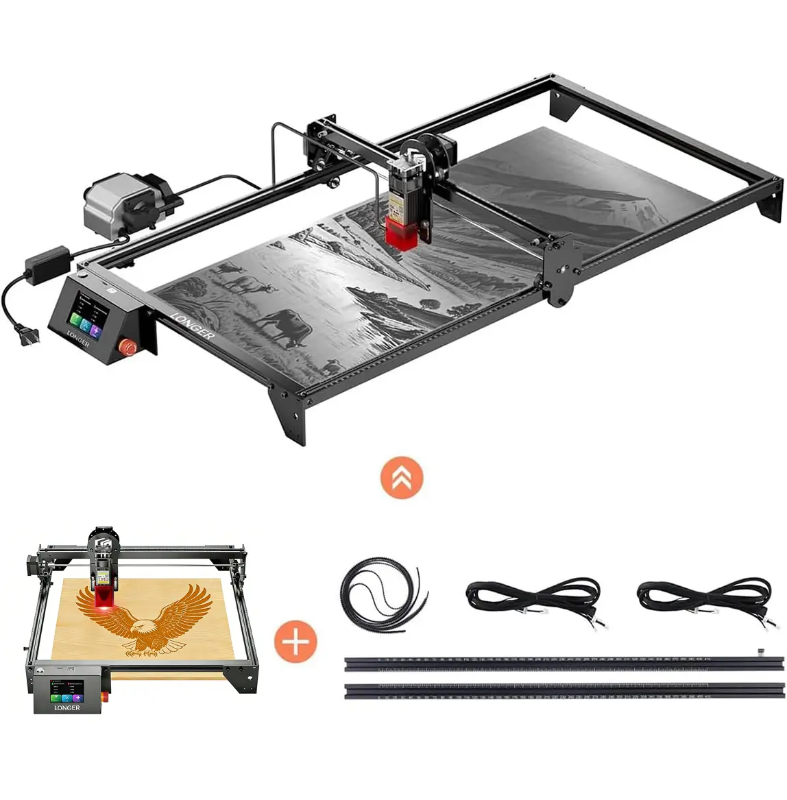 Longer RAY5 10W Dual Beam Laser Engraver Power Tool - Hardware, Air Assist Kit, Y-axis Extension Kit, Compressed Spot CNC, App Offline Control, Plug-and-Play, 400x850mm(15.7"x33.5") Engraving Area for Metal/Wood Cutting (DIY Tool for DIY Users), Engraving
