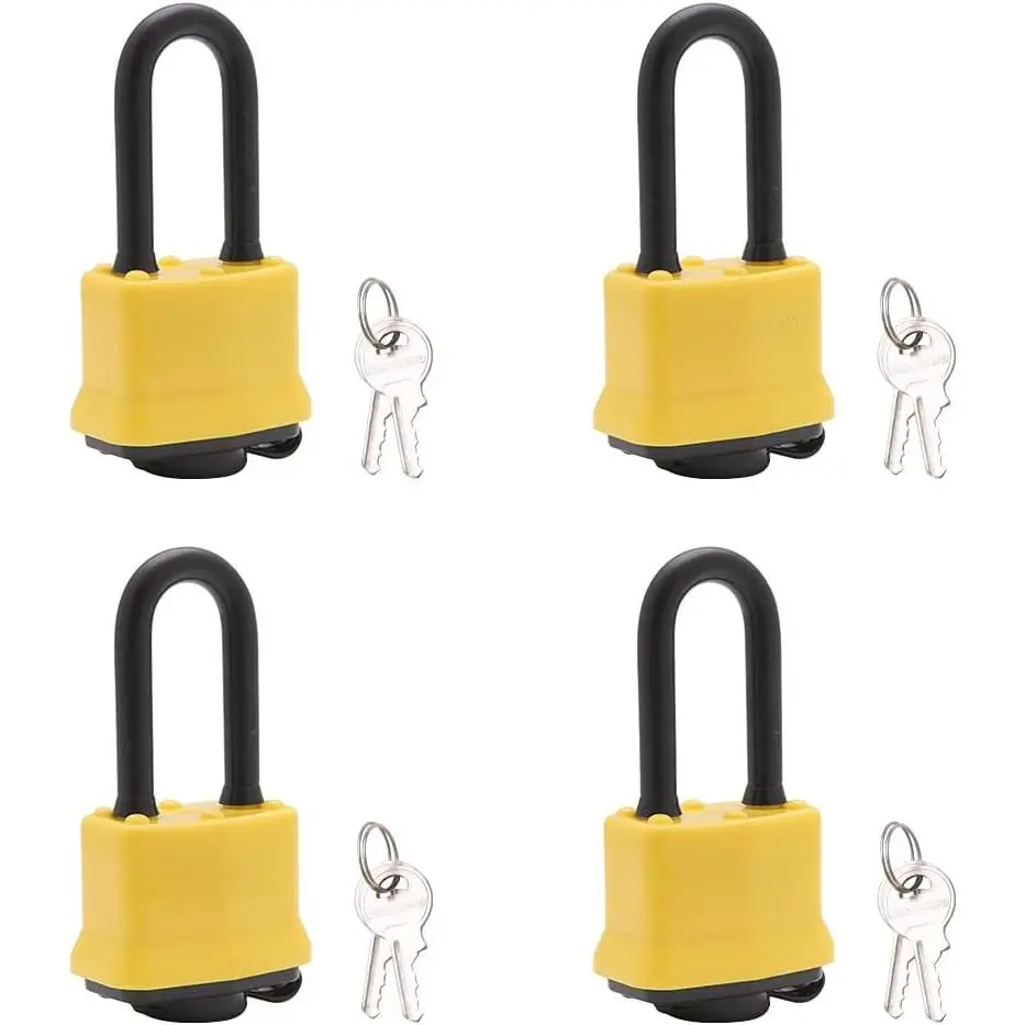 Heavy Duty Covered Laminated Steel Padlocks Keyed Alike, Weatherproof Padlocks with 1-9/16 in.Wide Body, Long Shackle for Gate, Shed, Storage Locker Lock