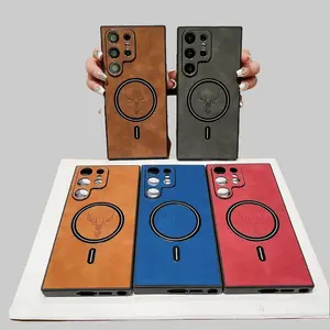 Fathersdaygifts Elk Deer Pattern Leather Magnetic Case For Samsung S25 S24 Ultra S23 S22 S21Plus Cover Protector Protective