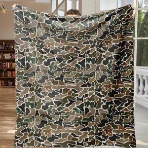 Vintage Duck Camo Blanket: Light Blue & Tan Retro Hunting Camo Throw, Ultra Soft Plush Fleece Blanket Printed In USA For Outdoor & Hunting Enthusiasts
