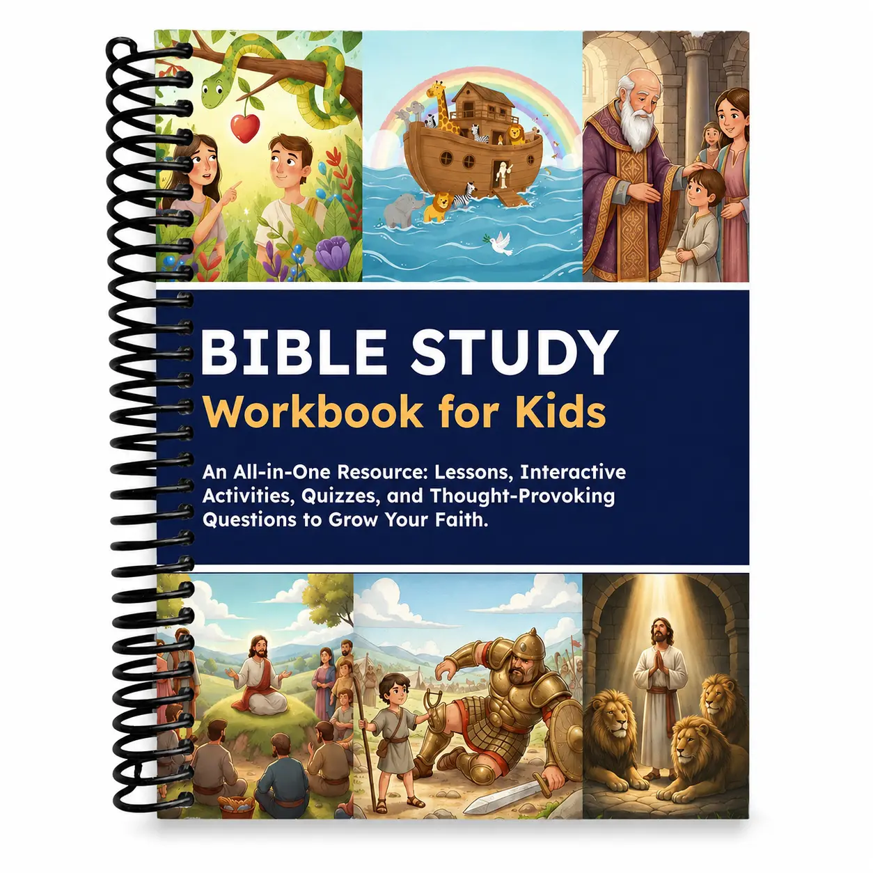 Bible Study Workbook for Kids, Christian Activity Book with Bible Lessons, Quizzes & Reflection Questions, Spiral Bound Faith-Based Learning Book for Sunday School, Homeschool and Church Gifts