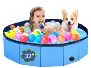 Dog Pool, Foldable Pet Swimming Pool with 6mm High-Strength PP Board, Hard Plastic Collapsible Doggy Pools for Small Dogs Kitty Duck,Non-Slip Doggie Bathtub Quick to Set Up and Drainage Hole(32x8in)
