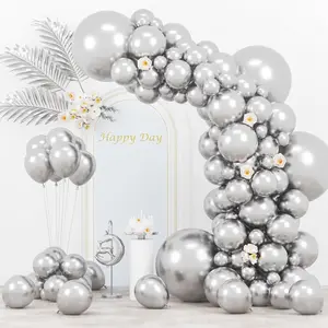 130-Piece Silver Balloon Garland Kit – Chrome Metallic Balloons in 18", 12", 10", and 5" Sizes for Birthdays, Weddings, Showers, and Holiday Parties