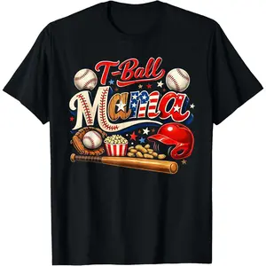 Women's 100% Cotton Short-Sleeve Comfortable T-Shirt, Patriotic T-Ball Mama Garment for Baseball Games & Mother's Day, Breathable Fabric (Tropical-Inspired Design)
