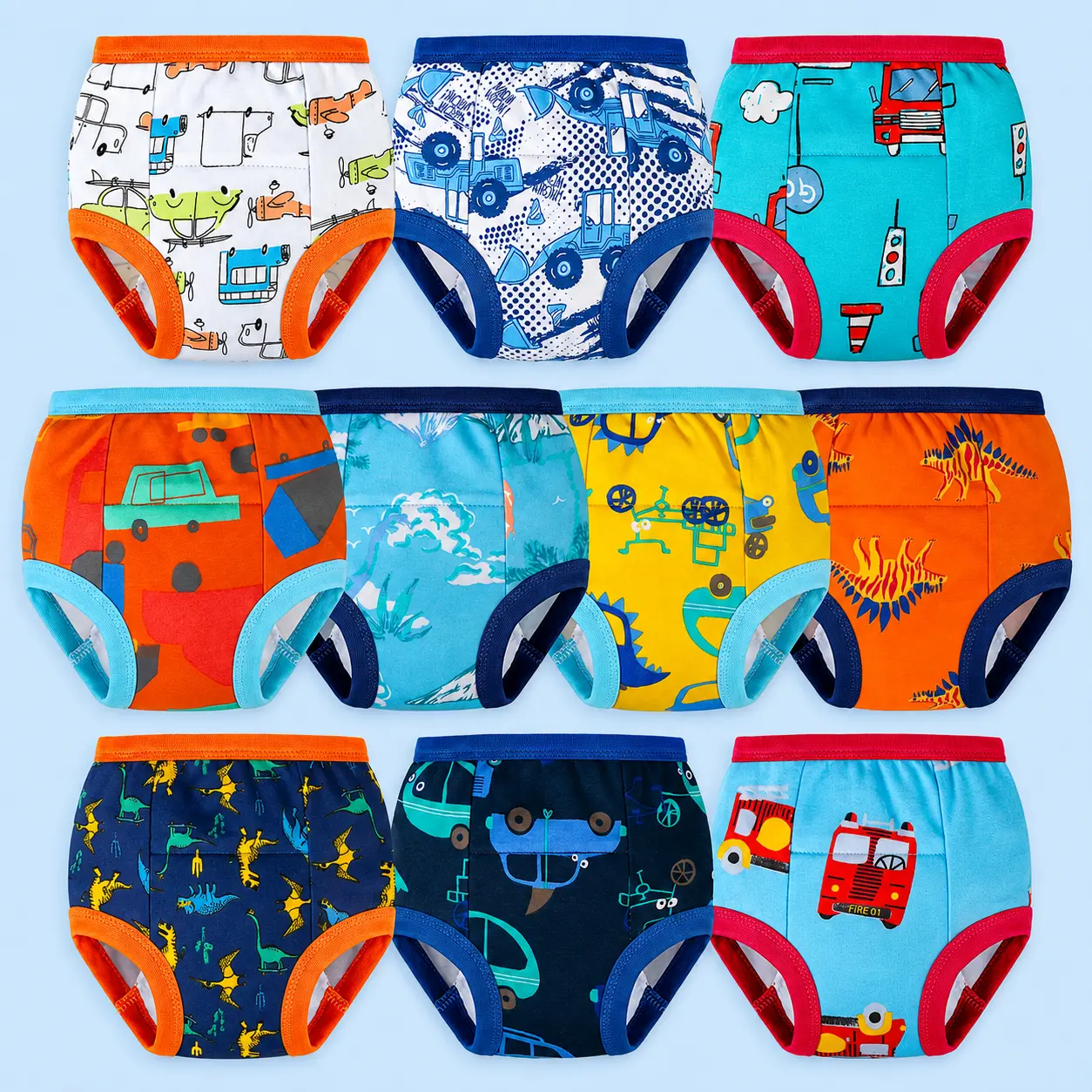 Big Elephant 10‑Pack Potty Training Pants for Toddlers, 100% Soft Cotton Knit Fabric Reusable Training Underwear for Boys & Girls, Colorful Cute Assorted Designs, Limited Absorbency Only for Minor Spills, Daytime Use