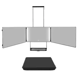 3 Way Mirror with Storage Shelf, Trifold Self Haircut 360° Barber Mirror, Height Adjustable Hooks for Makeup, Styling, Shaving, Braiding, Dye Hair