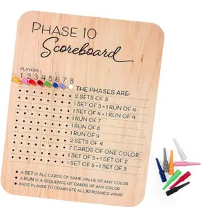 Orionix Wooden Phase 10 Scoreboard – 2025 Game Score Board with 10 Colored Pegs, Round Tracker for Phase 10 Card Game – Perfect for Game Night Table Setup