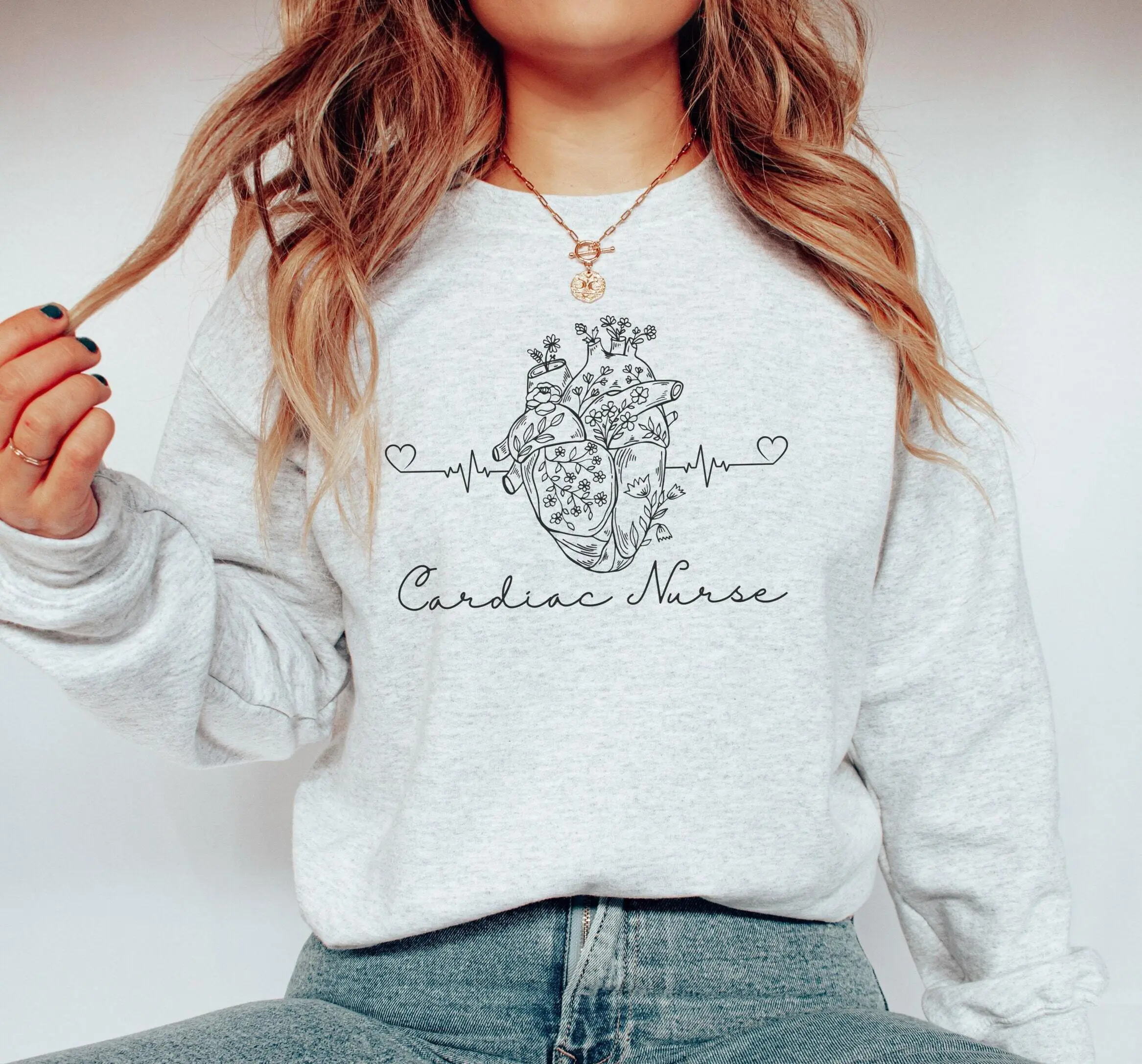 Cardiac Nurse Sweatshirt, Cardiac Nurse Gifts, Cardiovascular Nurse Graduation Gift, EKG Heart Hoodie, Cardiology RN Gift, CCU Nurse Tee Cotton Crewneck