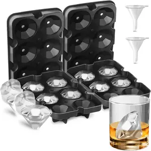 Molds - Large  Shaped Clear Ice Cubes Mold  Tray Maker Big Size 2 inch  Shape with Lid  for  and Freezer  (2 Pack 6Holes)