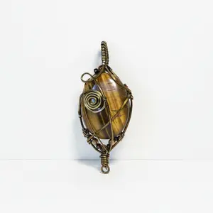 Tiger's Eye Wire-Wrapped Pendant - Handmade Bronze
