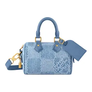 LOUIS VUITTON Speedy 18 Bandoulière Logo Zipper Cotton Canvas Handbag for Women in Blue