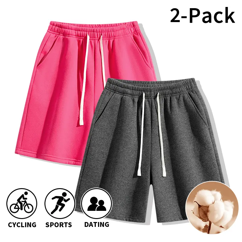 Men's 2-Pack Cotton-Poly Sweat Shorts, Loose-Fit Sports Bottoms with Drawstring Elastic Waistband, Side Pockets - Ideal for Workouts, Casual Wear, Home Relaxing
