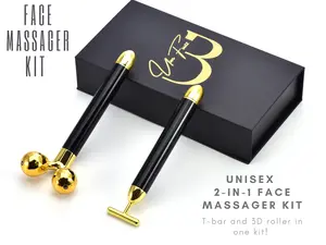 Bumfuzz Black & Gold 3D Electric Facial Roller Massager Set, V Shape Roller & T Shape Massager, 3D Facial Roller, Skin Care Tools, Personal Massager Waterproof Comfort