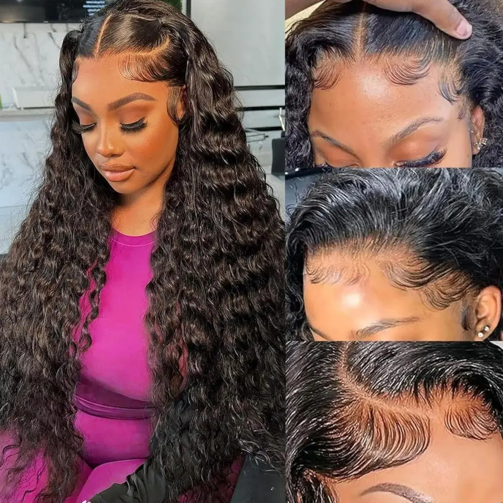 30 Inch 13x6 Deep Wave Lace Front Wigs 200% Density Deep Curly Frontal Wigs Glueless HD Lace Front Wigs Pre Plucked with Baby Hair for Women