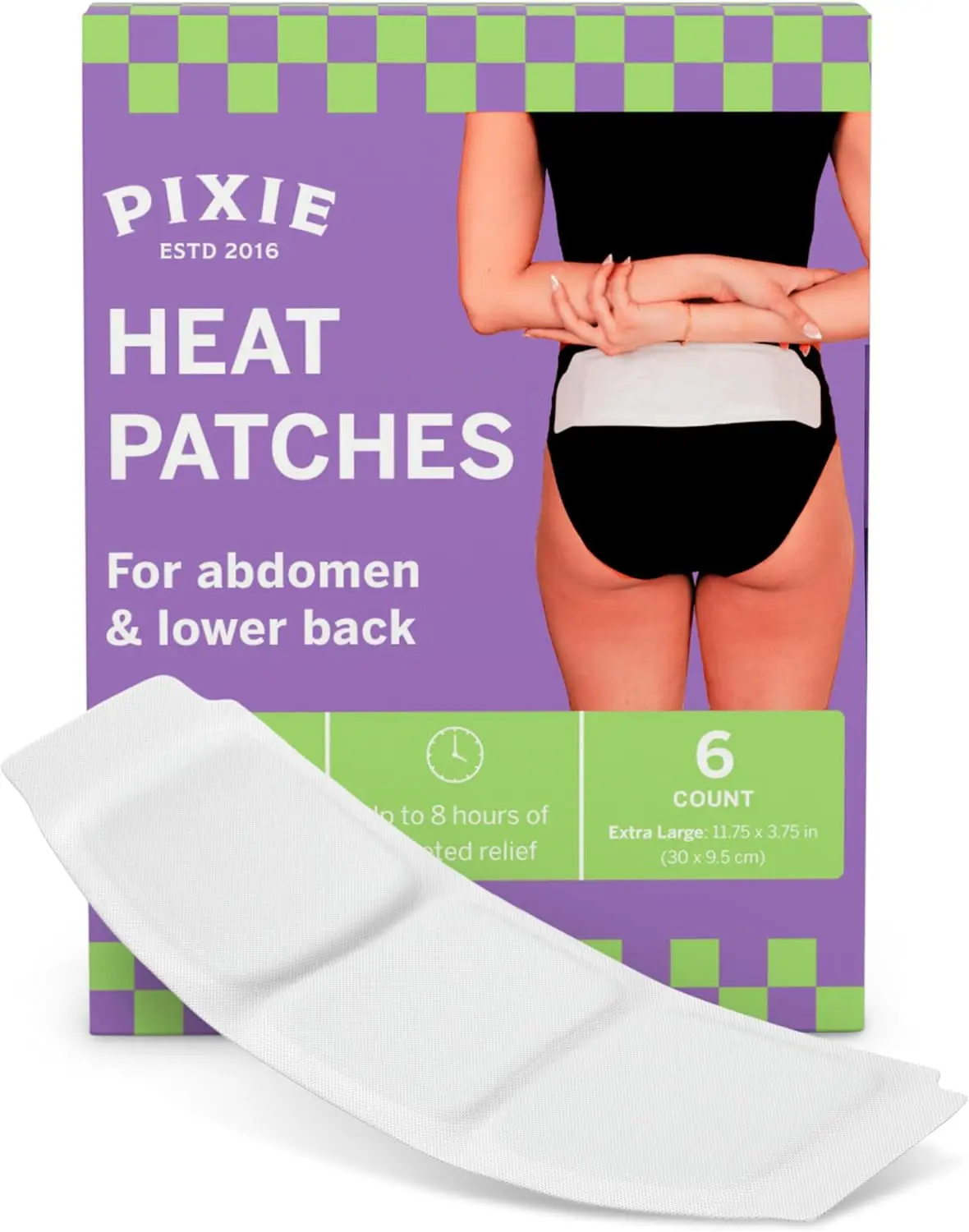 Pixie XL Air-Activated Heat Patches – Extra Large Disposable Warmth Pads for Lower Abdomen & Back – Up to 8 Hours of Continuous Heat – Drug-Free, Portable & Discreet – 6 Count