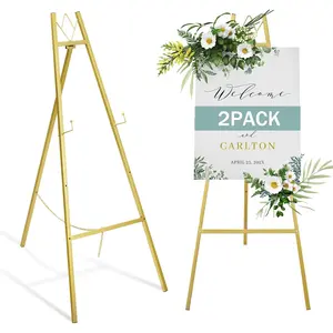 2 Pack  Easel Stand for Wedding Signs - No Assembly Needed, Heavy Duty Metal Display Stand for Art, Welcome Signs, Posters, Pictures, Paintings, and Floor Decor