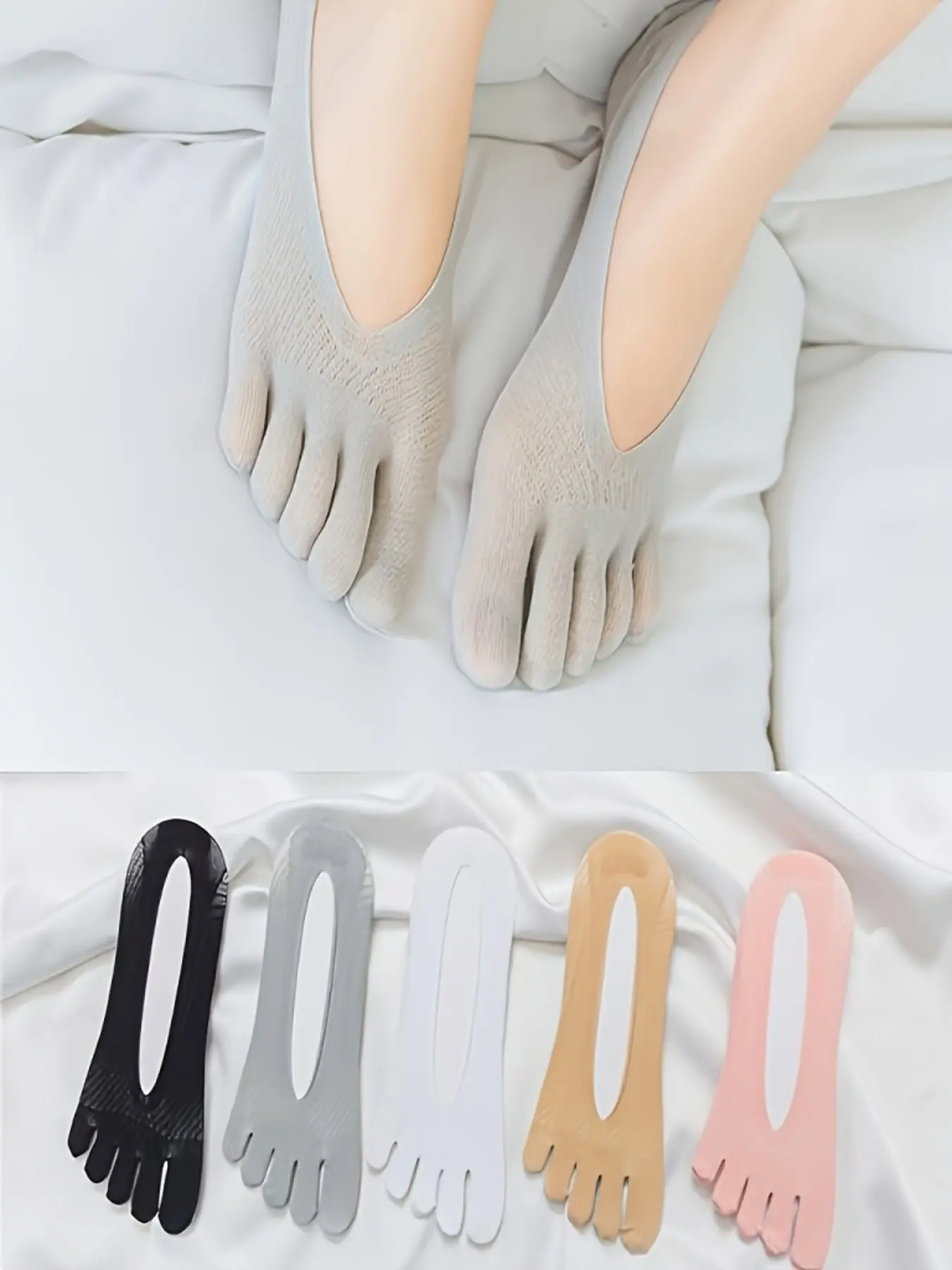 Women's Five-Finger Socks, Basic Breathable Anti-Slip Quick-Dry Invisible Toe Separated Design, Comfortable Fit Moisture-Wicking Daily Wear, Everyday, All Season Socks