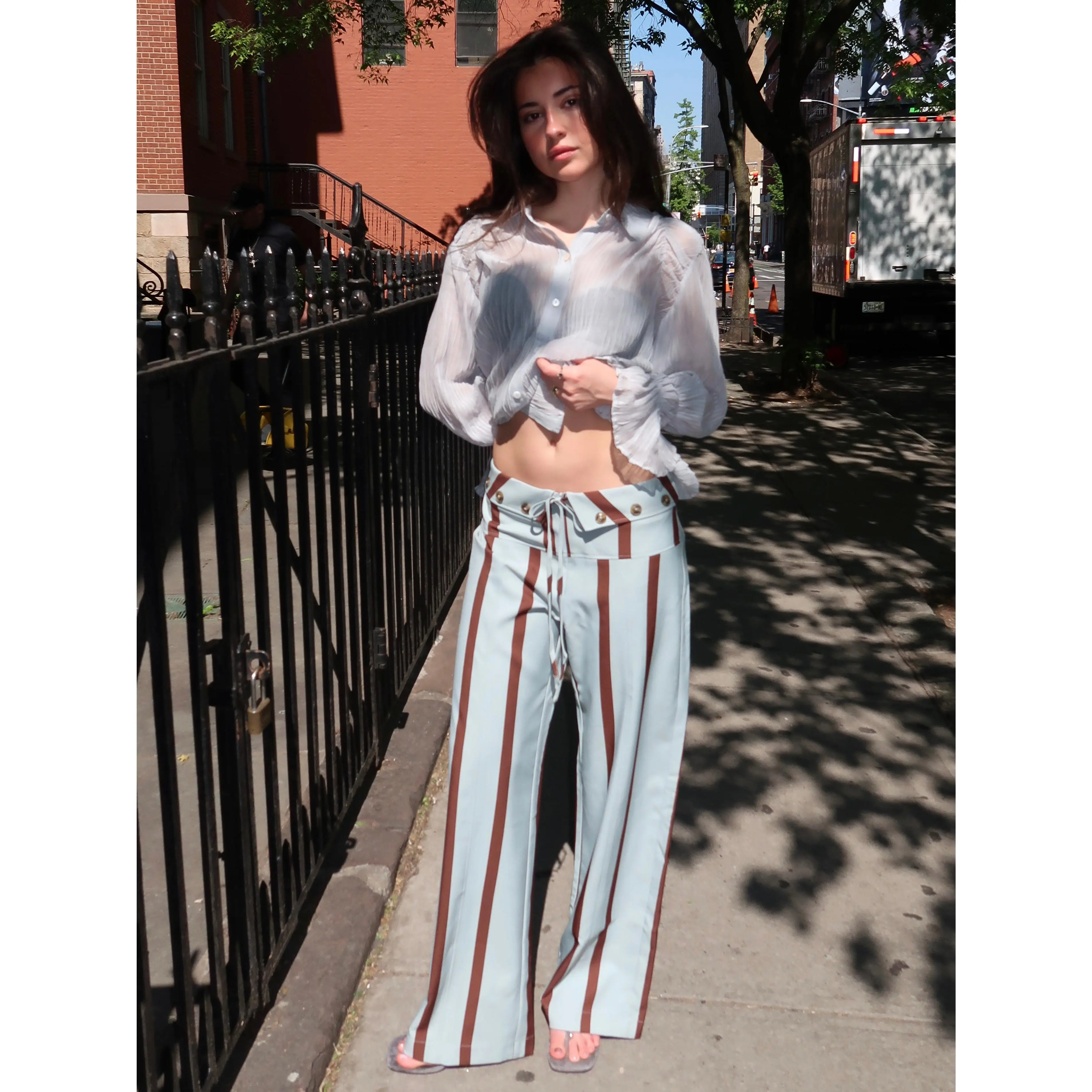 Tashi Turquoise Striped Flow Pants