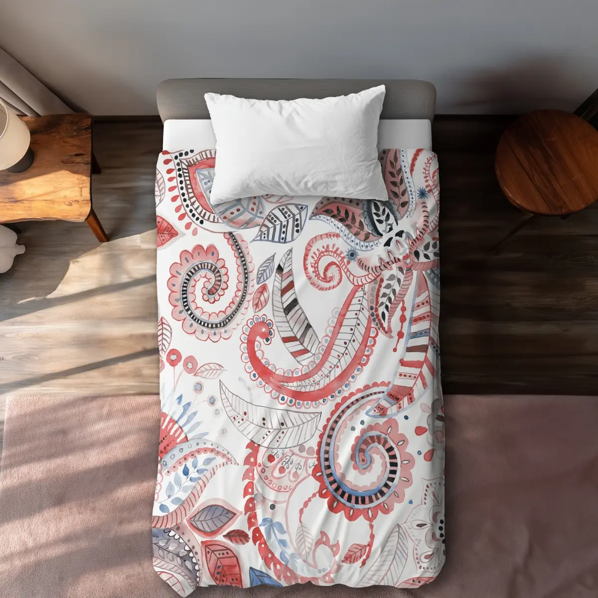 360 Stand Twin XL Duvet Cover, Paisley Print Coral Microfiber Soft-Face Fabric, Vibrant Bedding Linen for Extra Long Twin Size Beds - Textiles & Soft Furnishings, Microfiber Face, Soft Fabric