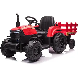 Kids Electric Ride On Tractor, 12v Battery-Powered 4 Wheels Ride On Car with Trailer, 35W Dual Motors/3-Gear-Shift/LED Lights/USB for Toddlers 3-6 Boys/Girls