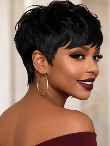 Pixie Cut Wigs Human Hair Short Wigs for  Women Human Hair Pixie wig with Bangs Short Black Wig Color