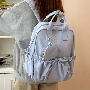 Japanese-Style Ruffled Bow Backpack for Students, Large Capacity Girly School Bag for Middle, High School & College, Instagram-Inspired Korean-Style Double-Shoulder Bag with Detachable Coin Pouch for Teenagers