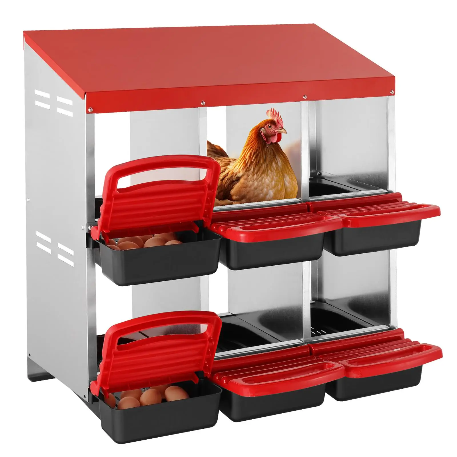 VEVOR Chicken Nest Box, 6-Compartment, 30 to 45 in Stable & Corrosion-Resistant Metal Nesting Boxes with Inclined Nesting Boxes, Bottom Holes & Restin