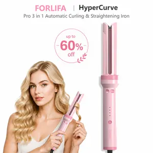FORLIFA-Pro HyperCurve:3-in-1 Cool Air Automatic Curling&Straightening Iron,5 Min Quick Styling,360° Cooling Airflow,1.1billion Negative Ions,Triple Hair Protect,2-Way Rotation,Anti-Scald,Anti-Tangle,Multifunctional Styler,Summervibes