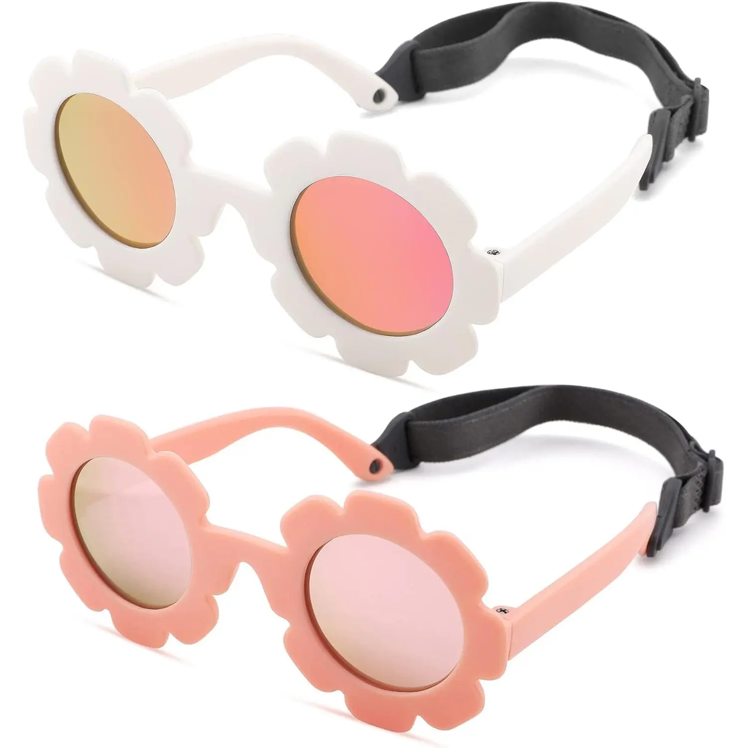 Unisex Baby Sunglasses with Bendable Silicone Flower Frame, Polarized Lenses & Adjustable Strap for Infants 0-24 Months, Outdoor UV Protection Gift, Girls, Beach, Sun Protection