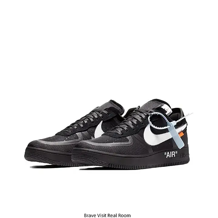 Off-White x Air Force 1 Low All Black White Swoosh Zip Tie Decor Retro Casual Sneakers Black Rubber Outsole Textured Leather Street Fashion Trainers for Men Women