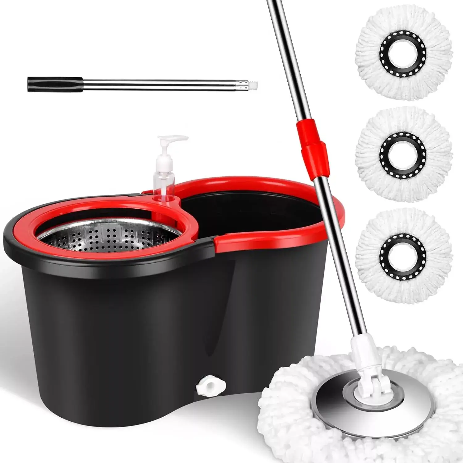 Spin Mop and Bucket System, Includes Spin Mop, Dual Compartment Mop Bucket and Thick Washable Microfiber Mop Pads,Mother's Day gifts