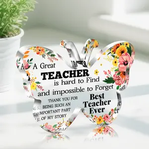 1pc Best Teacher Ever, Butterfly Shape Acrylic Plaque, Holiday Gifts for Teachers, Birthday Gifts, Fashionable Desktop Decorations, Home Living Room Office Desktop Decoration Ornaments, Decorative Plaque, Acrylic Plaque Sign