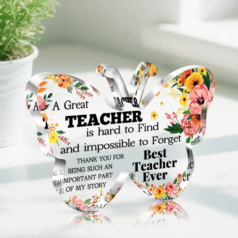 1pc Best Teacher Ever, Butterfly Shape Acrylic Plaque, Holiday Gifts for Teachers, Birthday Gifts, Fashionable Desktop Decorations, Home Living Room Office Desktop Decoration Ornaments, Decorative Plaque, Acrylic Plaque Sign, Acrylic Signage Plaque