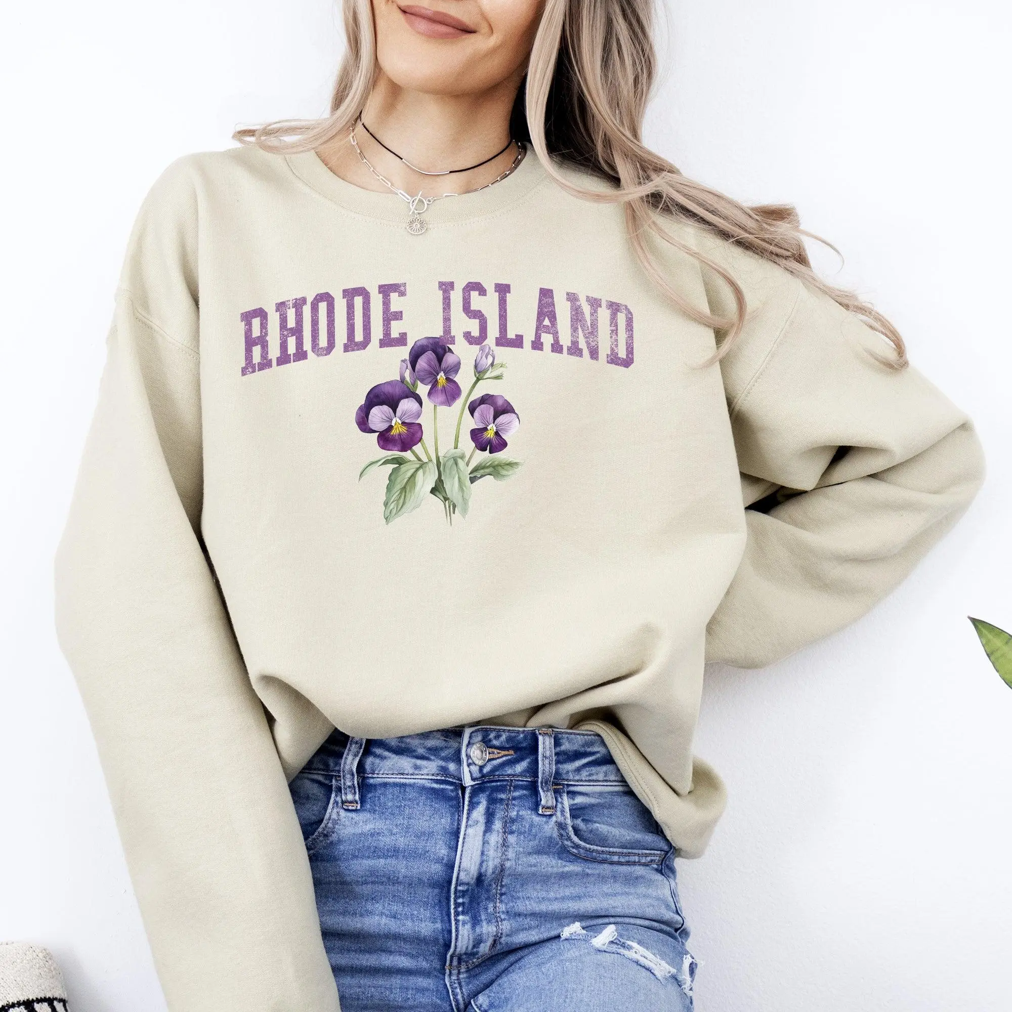 Rhode Island State Flower Sweatshirt, Crew Neck, Women's, Crewneck