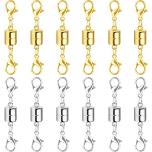 Magnetic Necklace Clasp and Closures with Double Lobster Clasp, 14K Gold and Silver Necklace Extenders for Women Jewelry Magnetic Clasps for Necklaces, Bracelet Necklace Extender(12PCS)