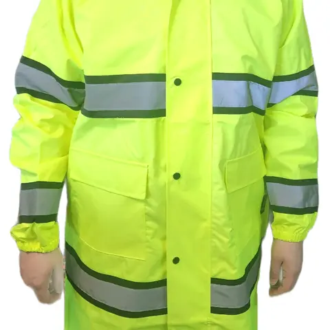48" Class II Yellow Safety Rain Coat / Waterproof Rain Coat with Hoodie Waterproof