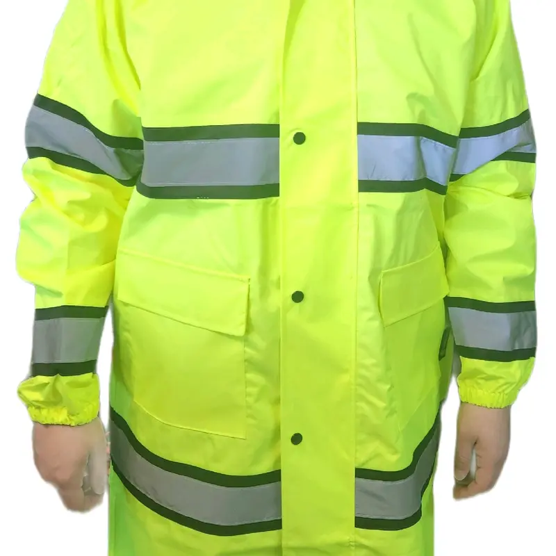 48" Class II Yellow Safety Rain Coat / Waterproof Rain Coat with Hoodie Waterproof