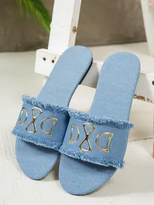 Women's Fashionable Fringe Design Slide Sandals, Boho Style Sandal, Casual Comfortable Flat Sandals for Summer, Lightweight Breathable Shoes for Daily Wear, Girl