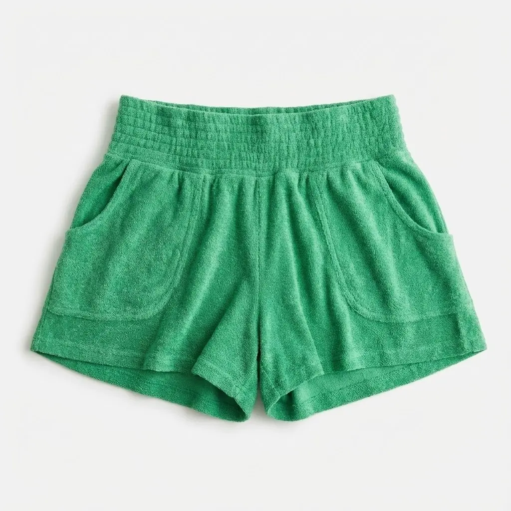 LushLoop Cabana Green Terry Cloth Shorts - Cozy & Playful Terry Cloth Shorts with Pockets for Summer Wear