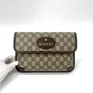 Pre-owned GUCCI Canvas, Leather Belt Bag & Fanny Pack GG Supreme Monogram Neo Vintage Web Brown