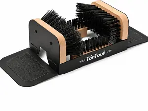 Boot Brush Scraper Outdoor Heavy Duty Boot Cleaner Brush Outdoor with Natural Stiff Bristles Boot Scrapers with Brushes Outdoor Steel Frame Non-Slip Base Foldable Side Wings Wall Mount or Freestanding