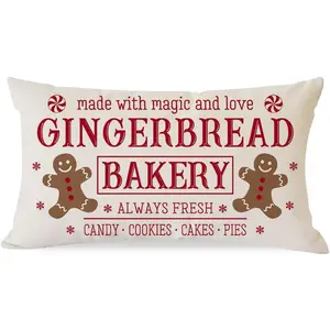 Christmas Pillow Covers 12x20 Inch Gingerbread Man Bakery Rustic Farmhouse Christmas Sign Decorations Outdoor Xmas Winter Holiday Decorative  Throw Pillow Case for Sofa Couch  Decor