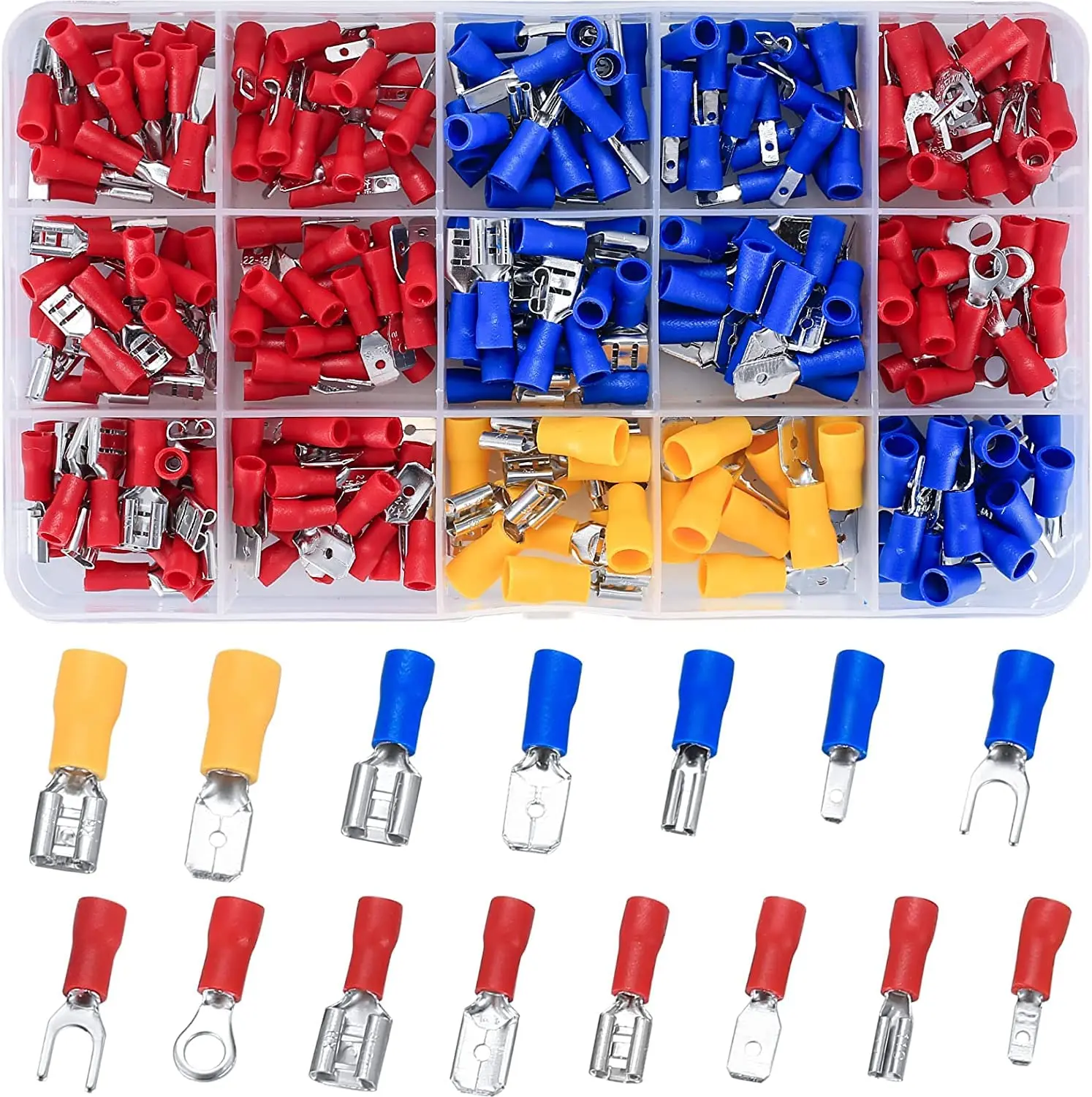 280Pcs Insulated Electrical Crimp Wire Terminal Connectors Assortment Kit, Red Blue Yellow Spade Ring Fork Butt Splices Terminals for Car Motorcycle RV Marine Wiring Repair