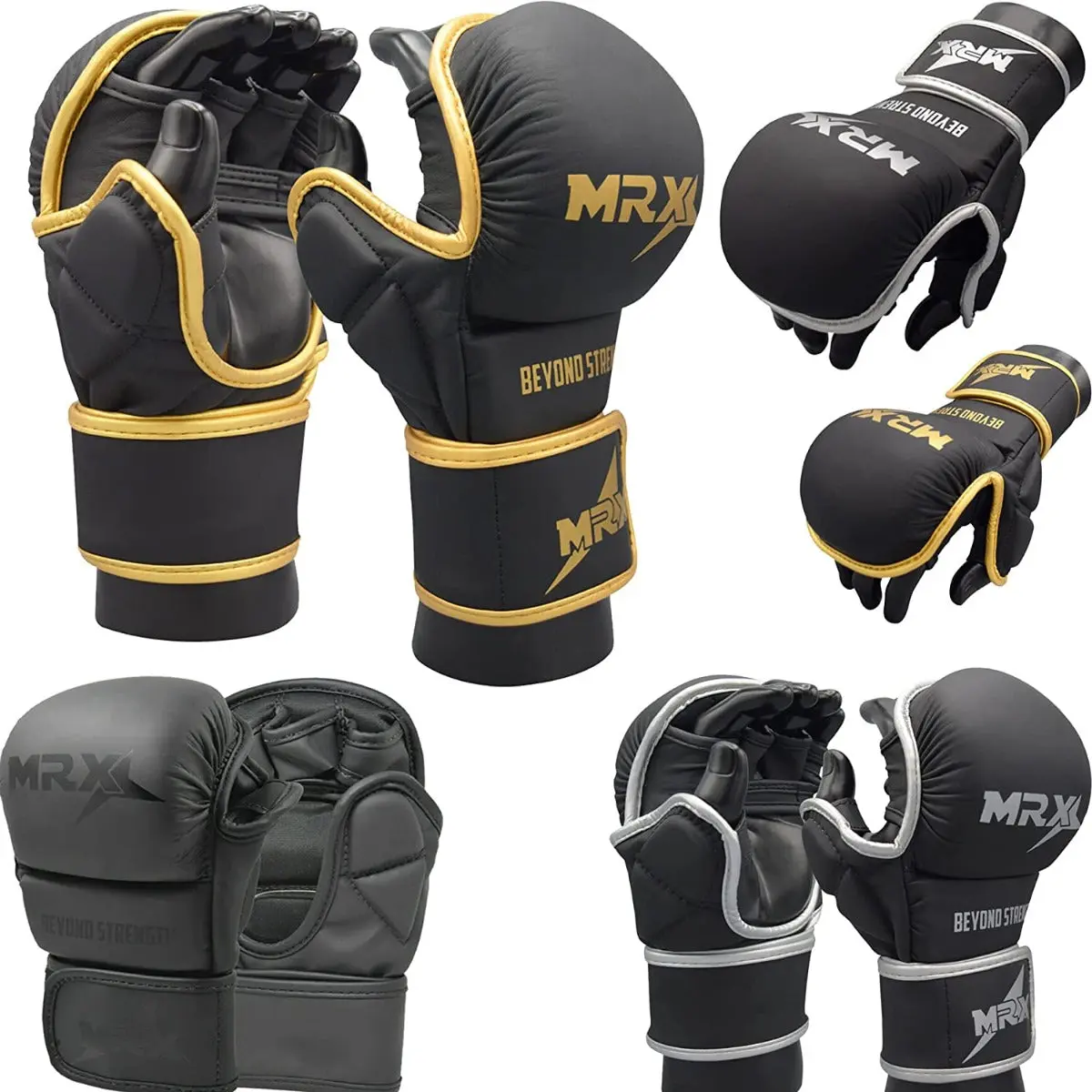 MRX BOXING & FITNESS Men's 7 oz Open Palm Gloves, Adjustable Synthetic Leather Training Gear for MMA, Kickboxing & Sparring