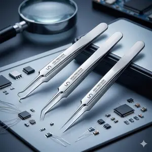 Precision Stainless Steel Tweezers for Electronics Repair, Jewelry Making, and Lab Use. Anti-Static, Non-Magnetic, Professional-Grade Fine Tip Tools for DIY Crafts and Industrial Applications.