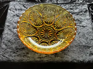 Anchor Hocking Amber Glass Bowl With Sunburst Design