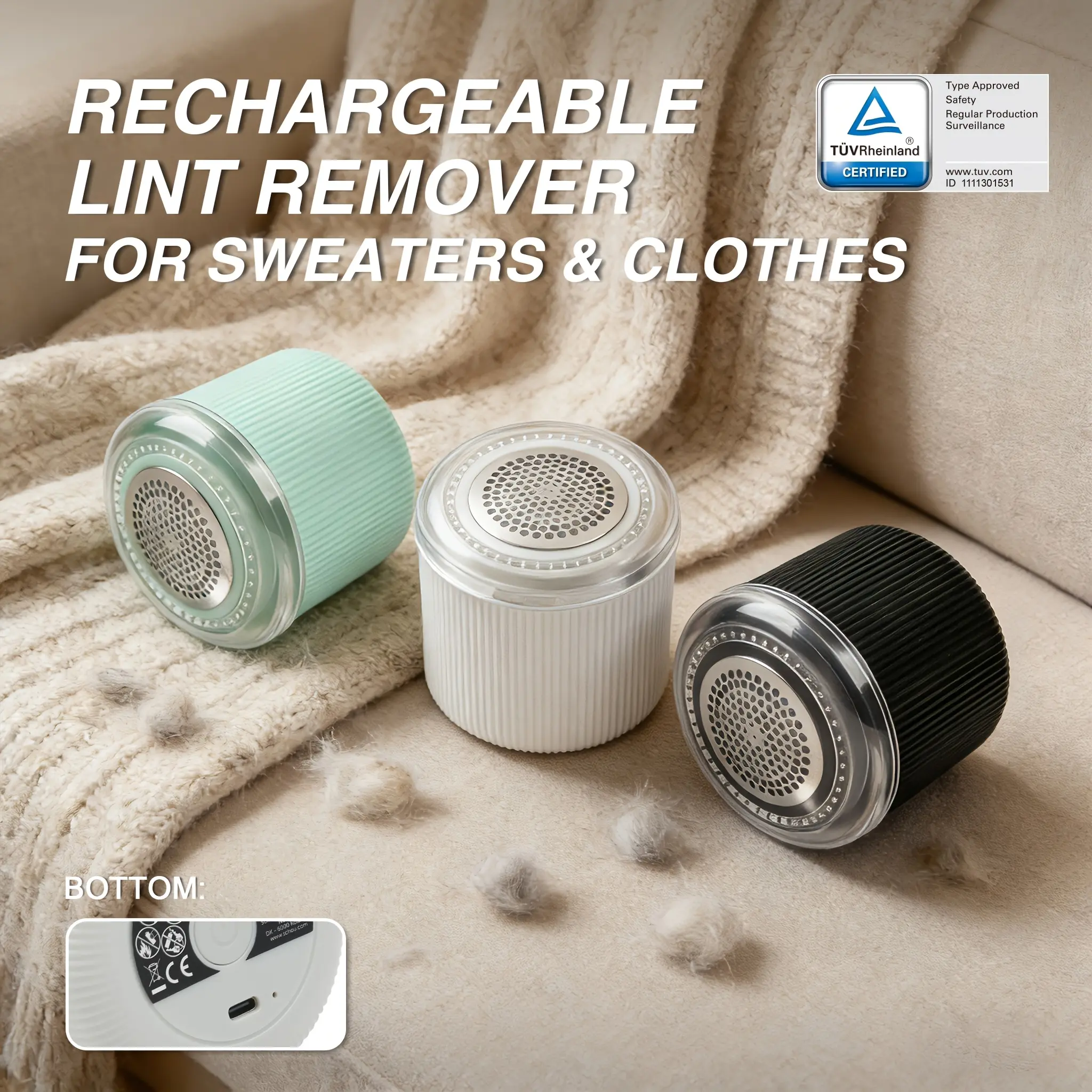Rechargeable Lint Remover for Clothes & Sweaters, Portable Fabric Shaver with Fast Fuzz Removal